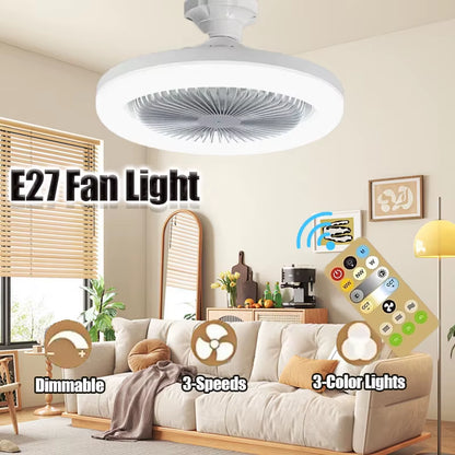 3-Speed LED Fan Light with Remote & Wall Control | E27 Screw Base | Bedroom Ceiling Fan Lamp