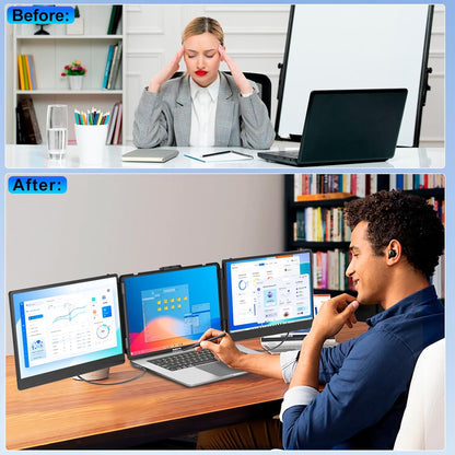 Laptop Screen Extender, 14" IPS Triple Monitor for Laptop Extension- 1080P FHD Portable Dual Monitor Screen for 13"-17.3" Laptops Type-C/Usb-A/Hdmi Plug & Play for Wins/Mac/Chrome