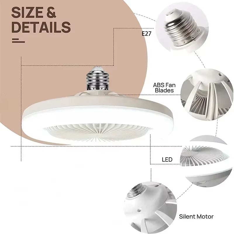 3-Speed LED Fan Light with Remote & Wall Control | E27 Screw Base | Bedroom Ceiling Fan Lamp