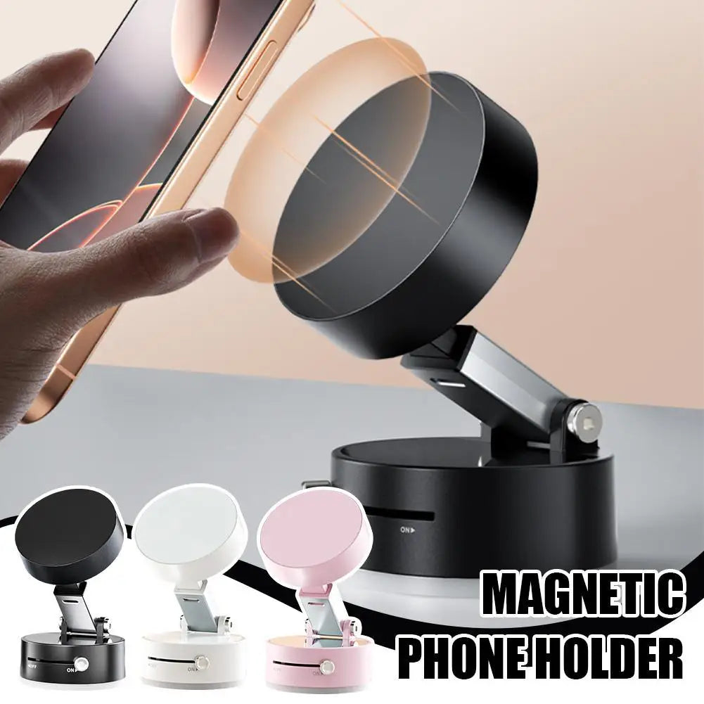 360° Foldable Lazy Phone Mount – Dual Vacuum Suction with Magnetic Grip for Hands-Free Viewing