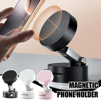 360° Foldable Lazy Phone Mount – Dual Vacuum Suction with Magnetic Grip for Hands-Free Viewing