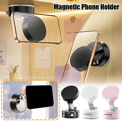 360° Foldable Lazy Phone Mount – Dual Vacuum Suction with Magnetic Grip for Hands-Free Viewing