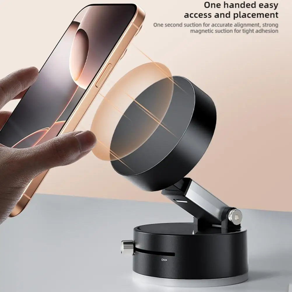360° Foldable Lazy Phone Mount – Dual Vacuum Suction with Magnetic Grip for Hands-Free Viewing