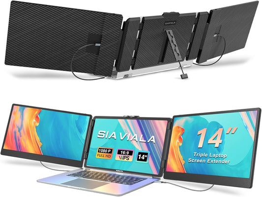 Laptop Screen Extender, 14" IPS Triple Monitor for Laptop Extension- 1080P FHD Portable Dual Monitor Screen for 13"-17.3" Laptops Type-C/Usb-A/Hdmi Plug & Play for Wins/Mac/Chrome