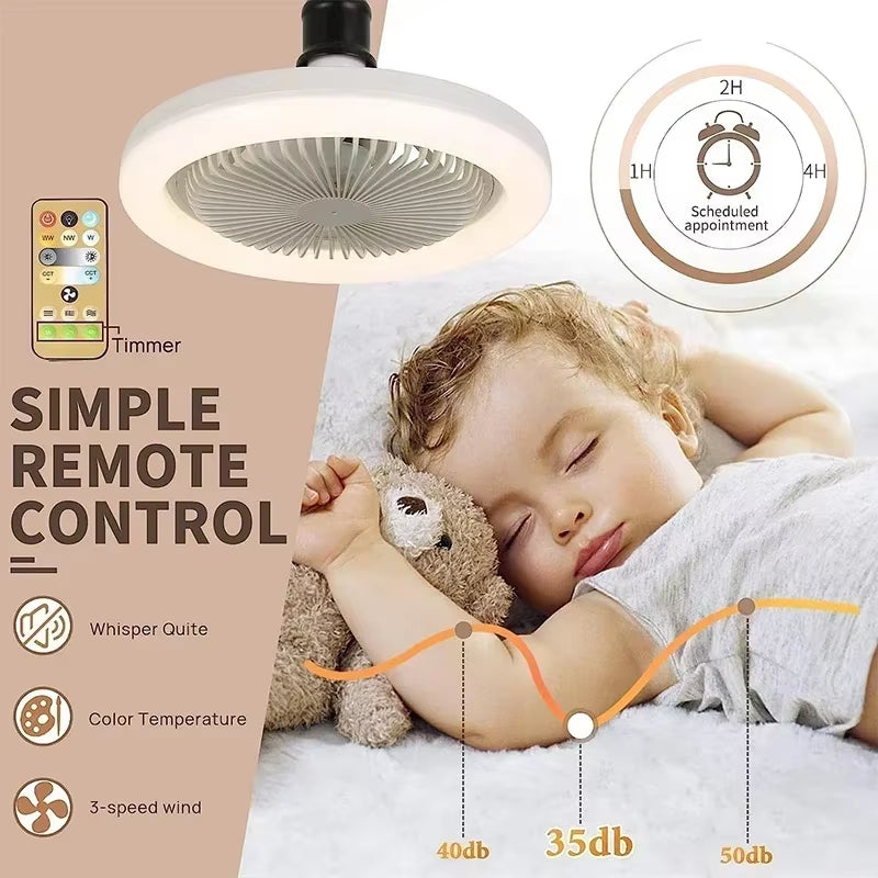 3-Speed LED Fan Light with Remote & Wall Control | E27 Screw Base | Bedroom Ceiling Fan Lamp